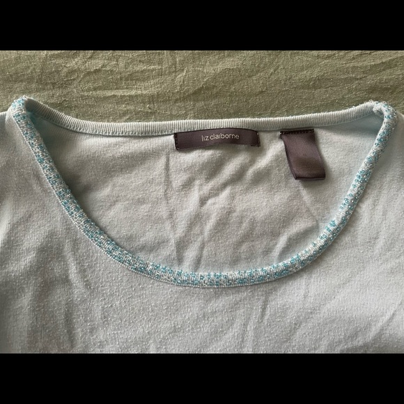 Blue 3/4 Blue Top with Beaded Neckline - Picture 3 of 4